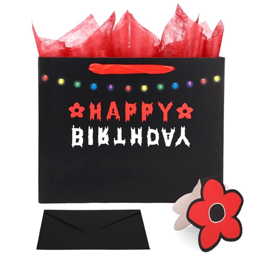Welcome to The Another Side Party Gift Bags Invert Themed Birthday Candy Bags Favor Decorations Demonic & Weird Theme Halloween Party Goodie Supplies with Greeting Card Envelope & Crepe Paper