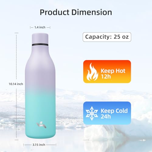 Image of Konokyo 25 oz Insulated Stainless Steel Metal Water Bottle with Strap | BPA-free, leak-proof, dishwasher-safe reusable bottle with strap for gym, school, hiking, outdoor travel & hydration