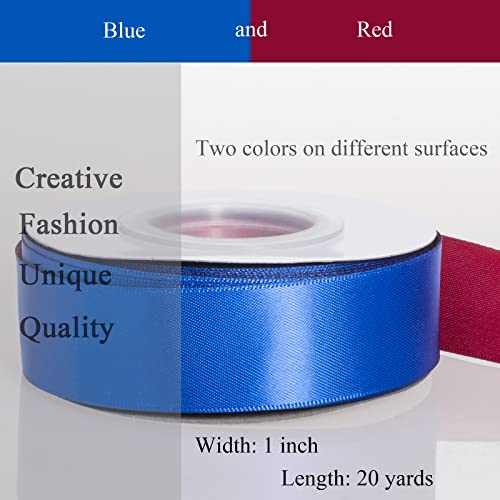 Yaseo Double-Sided Two-Tone Ribbon, 20 Yards 1 Inch Double Faced Blue And Red Satin Ribbon For Christmas, Wedding, Birthday, Gift Wrapping And Party Decor #TOP3