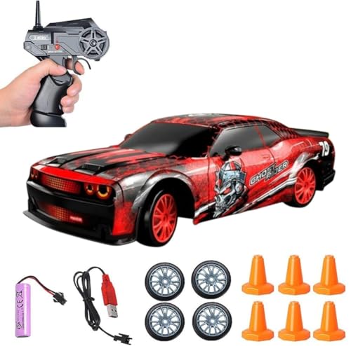 Image of Rc Drift Remote Control Car 1:24 Scale, High-Speed, 4Wd, Lights, Rechargeable Racing Car, Drifting Tires, 2.4Ghz, for Kids (RC Ghost Drift - Multicolor)