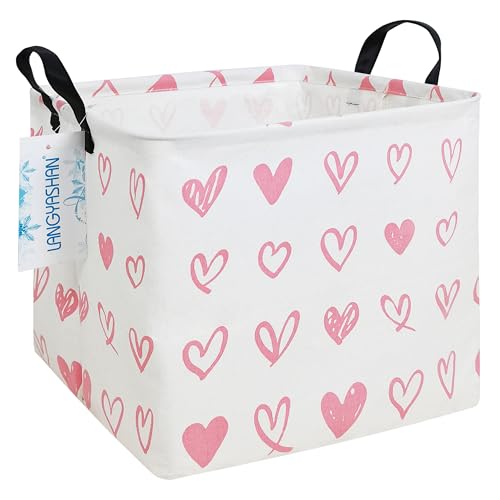 LANGYASHAN Square Storage Baskets Waterproof Canvas Children Laundry Nursery Hamper for Shelves Gift Baskets Toy Organizer Room Decor (Square Pink...
