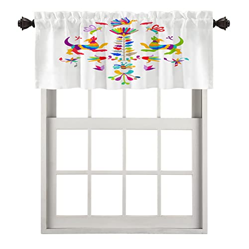 BaoNews Mexican Abstract Kitchen Valances Window Curtain, Funky Folk Art Bird Blackout Decoration Small Window Valances Curtains Drapes for Kitchen Bedroom, 52 X 18 Inch