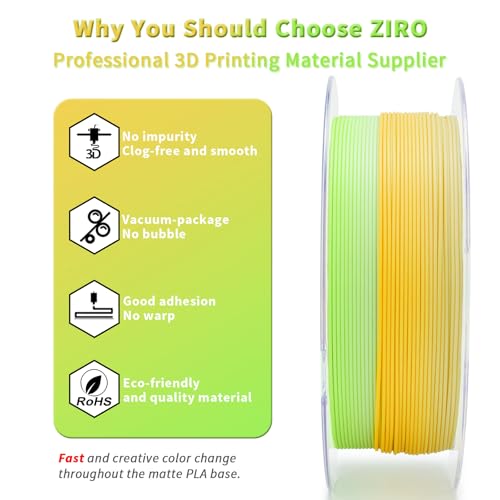 Image of ZIRO Fast Color Changing Filament, Matte Multi Colors 3D Printer Filament, Rainbow PLA Materia, Dimensional Accuracy + /-0.03mm, 1KG / 2.2lbs Spool, Fit Most FDM 3D Printer, Sprout