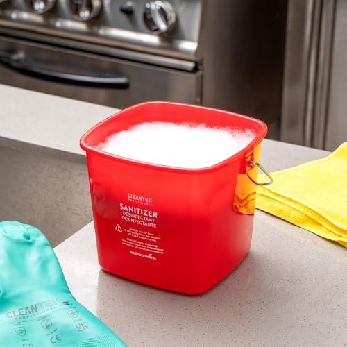 Image of Restaurantware Plastic Buckets with Stainless Steel Handle Pack of 10, 3 Quart Plastic Cleaning Pails, Red Square Design, Measurement Graduations, for Janitorial and Foodservice Use