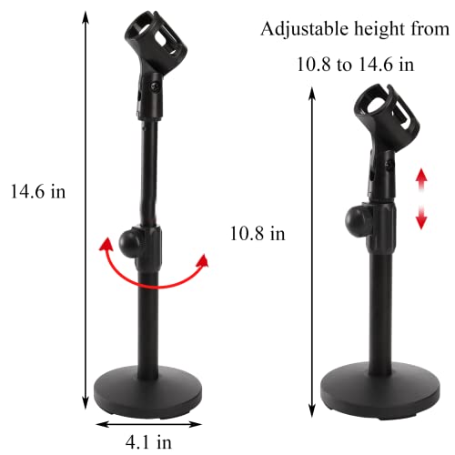Youeon 2 Pack Desktop Mic Stand With Mic Clip, Adjustable Microphone Stand Table Mic Stand For Snowball, Spark, Other Microphone, 3/8" Female To 5/8" Male 2 Metal Screw Adapter #TOP1