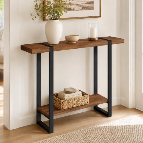 Mesa Consola Madera Maciza, 2 Niveles Pasillo Con Almohadillas Regulables
