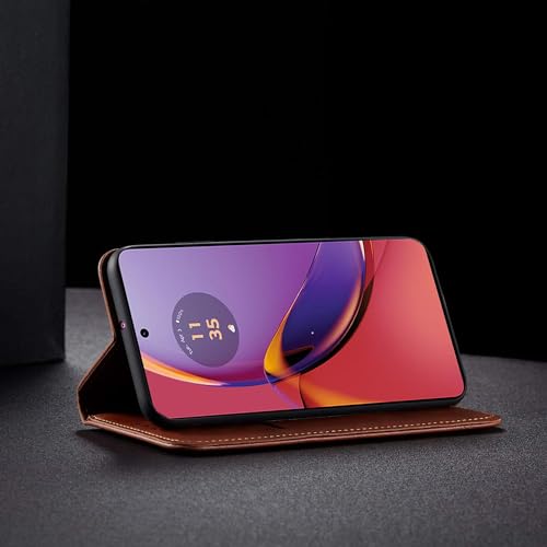 Image of Pikkme Motorola G84 5G Flip Cover | Strong Magnetic Closure | Genuine PU Leather Finish | Wallet Style with Inbuilt Pocket & Stand | Premium Look Magnetic Flip Case (Brown)