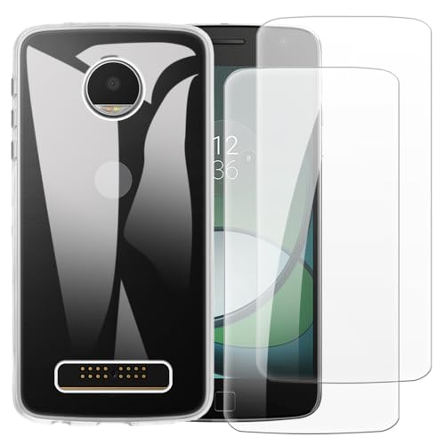 Shantime Case with 2 Pack Screen Protector Combo Compatible with Motorola Moto Z Play, Shockproof Cover and Tempered Glass Set for Full Body Safety(Clear)