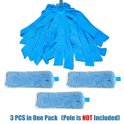 Microfiber Cloth Mop Replacement Blue Compatible with Standard 3/4 inch Threaded Poles – 3 PCS (3 Microfiber Mop Heads)