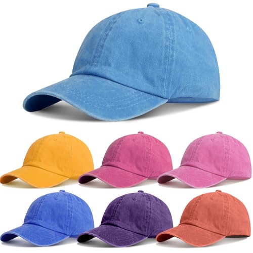 Image of Geyoga 7 Pieces Unisex Vintage Washed Distressed Baseball Hat Baseball Cap for Dad Twill Adjustable Hat