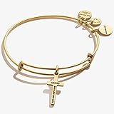 Alex and ANI Divine Guides Expandable Bangle Bracelet for Women, Cross Charm, Rafaelian Gold Finish, 2 to 3.5 in