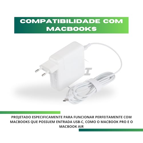 Fonte Carregador Para MacBook Pro 2016 2017 + Air 2018 2020 M2 M3 87w Entrada Usb Tipo C e Saída Usb