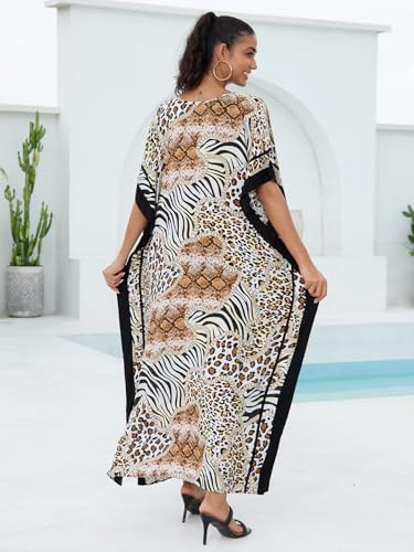 Image of KECVOT Kaftan Dresses for Women V-Neck Print Swimsuit Cover Up Plus Size Beach Caftan Lounge Dress
