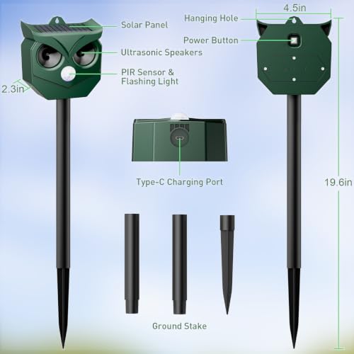 Solar Animal Deterrent Outdoor 2 Pack, Ultrasonic Motion Activated Repeller with LED Strobe, Waterproof for Unwanted Animals - Protect Garden Yard Lawn from Cats Squirrels Deer Raccoons Skunks - Image 6