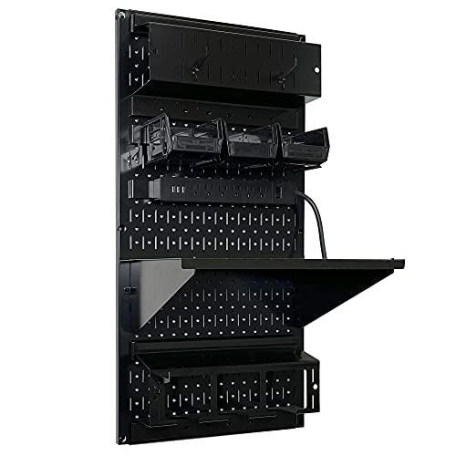 Wall Control Power Tool Storage Organizer Kit Cordless Drill Holder Charging Station Rack 16” x 32” Metal Pegboard Organization System (Black Pegboard) - Thumbnail 2
