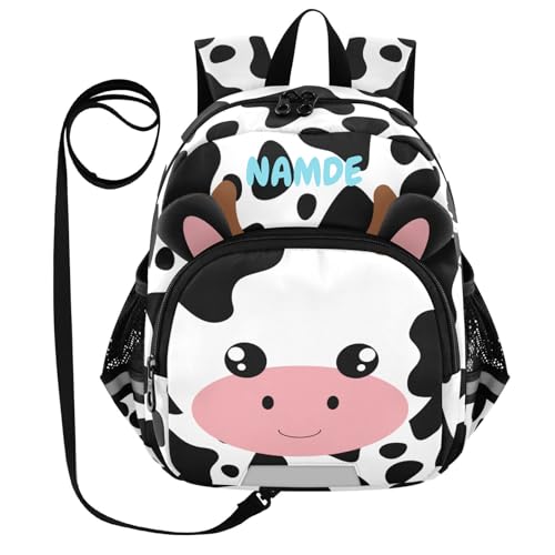 ZAZYXTJ Personalized Cow Print Kids Backpack for Boys Girls Toddler with Chest Strap Ears Preschool School Bag 3-6 Years Old