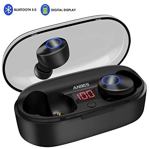 Wireless Earbuds, ANBES Bluetooth Headphones 5.0 LED Display Mini True Bluetooth Earbuds, 16H Playtime 3D Stereo Headset with Microphone, IPX5 Waterproof in-Ear Wireless Headphones with Charging Case