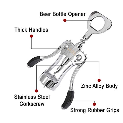 New Upgraded 2021: Classic Wing Corkscrew Wine Opener / Premium, Multi-Functional, Restaurant Professional Waiter And Bartenders Best Wine Bottle Opener. The Wing Corkscrew Double Hinged Wine Opener #TOP1