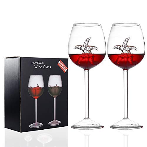 2 Pack Starfish Wine Glasses 10 OZ Crystal Goblets Red Wine Glasses Novelty Great Gift for Women Men Wedding Anniversary New Year Christmas Birthday Party