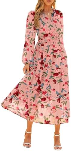 Simplee Women's Floral Boho Long Sleeve Maxi Dress V Neck Empire ...