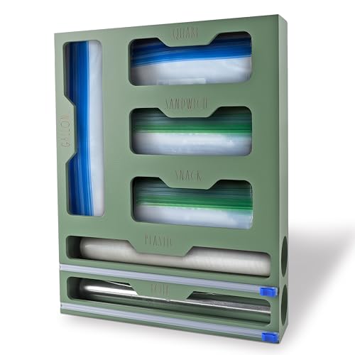 Rae Dunn Bamboo Bag Organizer for Kitchen Drawer - Durable Wood Organizer for Kitchen Storage - Holds Gallon, Quart, Snack, Sandwich Size Baggies, Plastic Wrap and Foil by Rae Dunn - Used condition - US$21.80