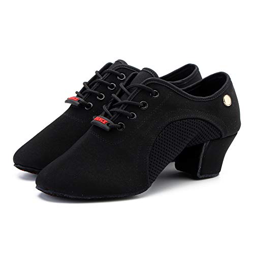 Juodvmp Women's Ballroom Practice Shoes Closed Toe Lace-Up Latin Salsa Teaching Professional 2 Inch Heel With Split Suede Sole Dance Shoes,7.5Us #TOP7