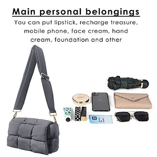 Image of Shoulder Bag Lightweight Puffer Tote Crossbody Bag Handwoven for Women | waterproof nylon, durable, soft padded texture, versatile for travel, work, weekend, everyday, adjustable strap