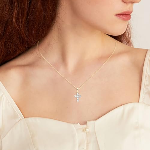 14K Gold Over S925 Silver Vintage Cross Necklace for Women, 0.6ct VVS1 Round Cut D-color Diamond, Ideal Present for Your Loved One(Chain Length: 15.75+1.97 ")3