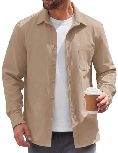 Image of Coofandy Mens Lightweight Button Down Shirt Jacket Casual Shacket Overshirt, Khaki, XL