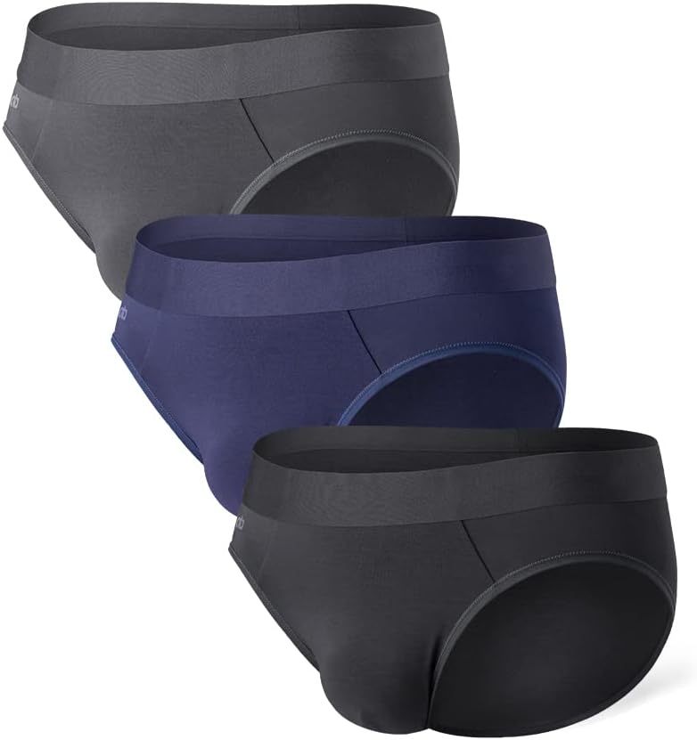 DAVID ARCHY Men's Soft Micro Modal Pouch Underwear 3 Pack Breathable Moisture Wicking Briefs with Stretch Seamless Waistband, Black/Dark Gray/Navy Blue, M