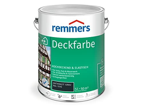 Remmers Aquarell, Deckfarbe anthrazitgrau (RAL 7016), 5 Liter, Deckfarbe für innen und außen, Wetterschutzfarbe viele Untergründe, hochdeckend, wetterfest