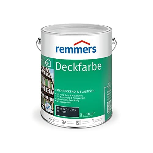 Remmers Deckfarbe anthrazitgrau (RAL 7016), 5 Liter, wasserbasierte Deckfarbe für innen und außen, Wetterschutzfarbe für Holz, Zink, mineralische und viele andere Untergründe, hochdeckend, wetterfest