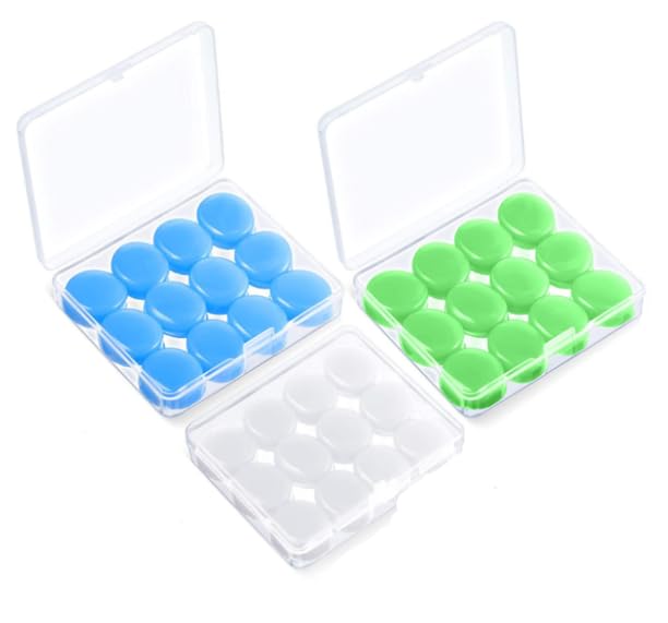 KASTWAVE 18 Pairs Soft Reusable Moldable Silicone Ear Plugs for Sleeping, Noise Cancelling Sound Blocking Earplugs with Case, Ideal for Swimming, Travel, and Work (White, Blue, Green)