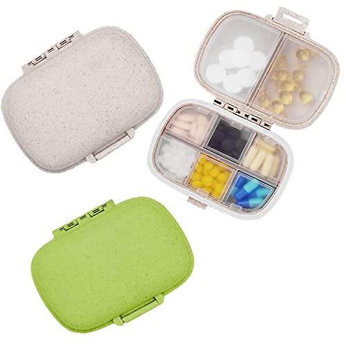 2 Pcs Travel Pill Organizer Medication Pill Box 8 Compartments Moisture Proof Portable Storage Box Daily Times for Vitamin Medicine Cod Liver Oil for Work Home (White + Green)