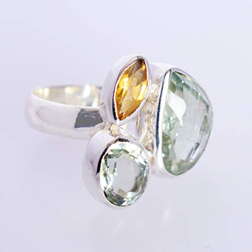 Bague en argent sterling 925 avec améthyste verte et citrine véritable - 4