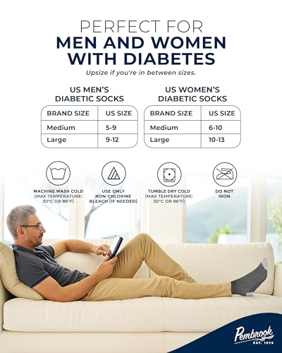 Image of Pembrook Ankle Diabetic Socks for Women & Men | 6 Pairs | Wide Non Binding Socks Quarter Length | Edema Neuropathy Socks