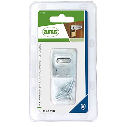Image of Amig - Hasp Holder with Hinge System - Heavy Duty Padlock Lock - Buckle or Latch for Padlock - Steel and zinc Plated Finish - Silver - 67 x 33 mm