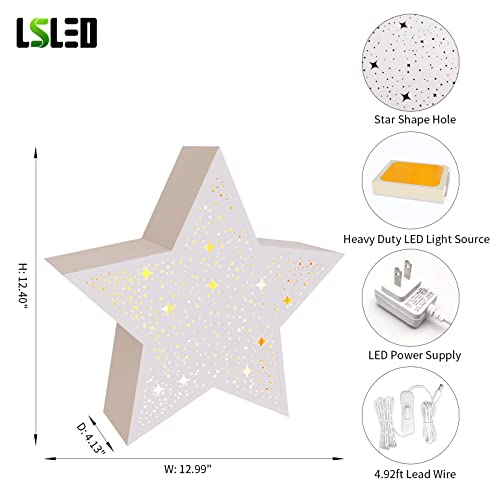 L5L3D White Star Night Light For Kids Nursery, Light Up Shiny Star Decoration For Birthday Party Gifts Home Christmas Living Room Study Indoor L: 12.99In With Etl Listed Ac/Dc Power Supply Adapter #TOP6