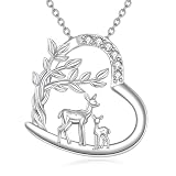 Dralox Tree of Life Heart Necklace for Women, S925 Sterling Silver Mom Deer and Little Deer Pendant Mother Necklace Family Tree Jewelry Gift for Mom, Wife