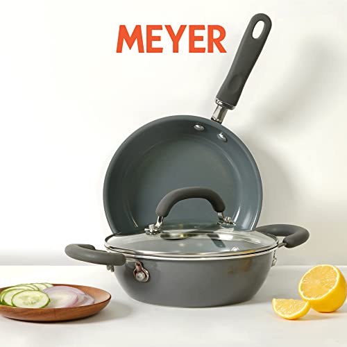Image of Meyer Anzen Healthy Ceramic Coated Cookware Set - 20cm Frypan, Kadai with Interchangeable Lid, Grey, 3-Piece