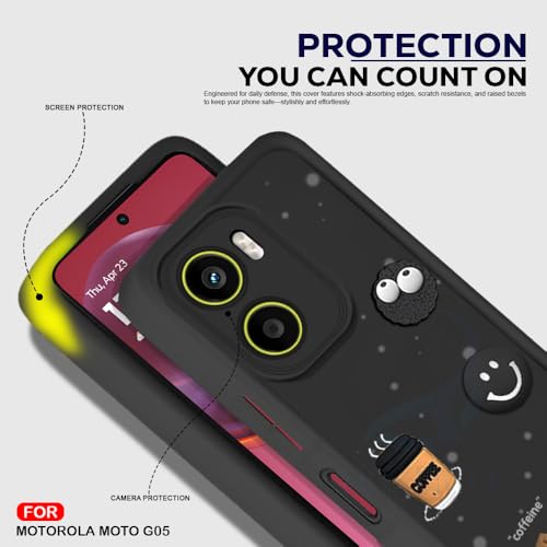 Image of AESTMO Back Case Cover for Moto G05 Cover | Cute Fun Cartoon 3D Ball | Coffee Silicone Case | Full Body Protection | Camera Protection Back Cover for Moto G05 (Black)