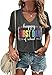 Happy First Day of School Shirt for Teachers Womens Teacher Life V Neck Tshirt Funny Back to School Graphic Tee Spring Casual Tops(M,Dark Grey-L)