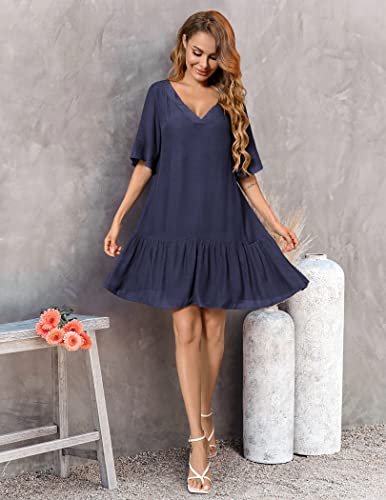 Aoulaydo Swimsuit Cover Ups For Women Sexy Beach Cover Up Dress Short Sleeves Bathing Suit Coverup Navy Blue #TOP2