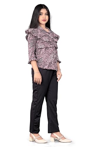Image of Girls /Kids Printed Floral Designer Top and Palazzo Set Crop Top and Palazzo Set Printed /Fancy Palazzo and top Set for Girls with tie in Waist