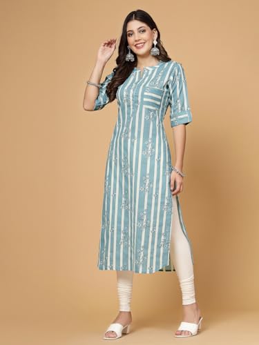 Image of Pistaa's Women's Cotton Relaxed Fit Straight Printed Kurta