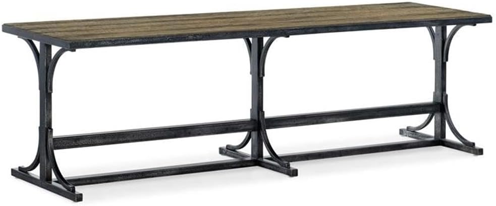 BOWERY HILL Bedroom Bench, Rustic Oak Veneer Wood Seat, Distressed Medium Wash Off Finish, Metal Base with Levelers, Modern Style Bed Bench for Bedroom or Living Room Use