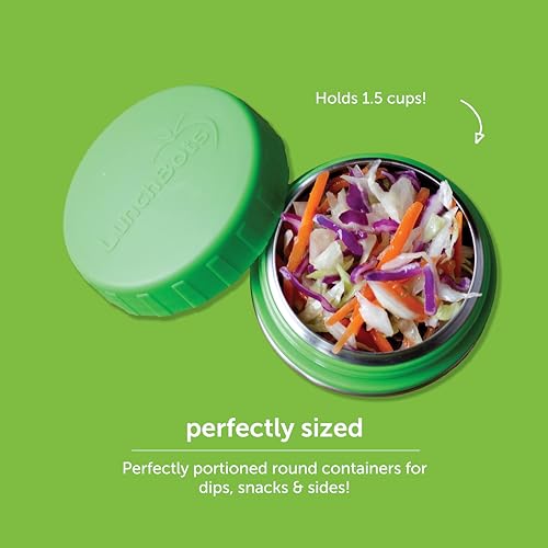 LunchBots Rounds Leak Proof 4 oz. Stainless Snack Container Jar, Set of 2, Green Lids