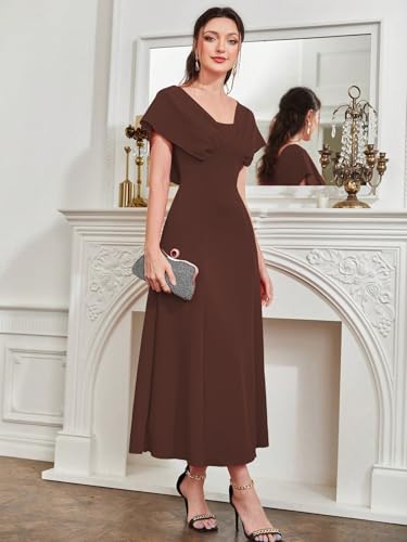 Image of Shasmi Women's & Girl's Solid A-Line Maxi Dress | V-Neck Pleated Bodice | Cap Batwing Sleeves | Fit & Flare Evening Gown (Dress 274)