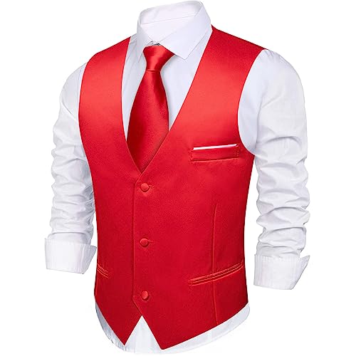 Image of Barry.Wang Vest for Men Business /Leisure Dress Suit Vests V-neck 2 Pockets Wedding Party Tuxedo Satin Waistcoat