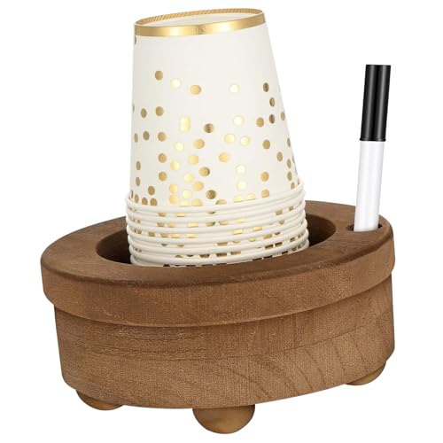 Support de gobelets en bois rustique avec porte-stylo complet